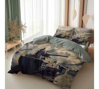 Single grey Duvet Cover Sets - Premium Microfiber Bedding (135 x 200 cm) 3 PCs - Ultrasoft Hypoallergenic Reversible Tank Battlefield Quilt Cover Set With Zipper Closure