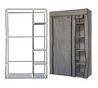Gr8 Home Single Grey Fabric Canvas Wardrobe With Hanging Rail Shelving Clothes Storage