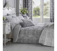 HOMESCAPES Luxury Toile Duvet Cover Set Grey & White French Damask Style Bedspread Cotton Rich 200 Thread Count Duvet Cover with Matching Pillowcases Reversible Stripe Pattern, Single