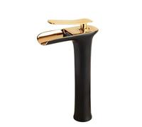 Single Handle Bathroom Sink Faucet Black & Gold Cascade Waterfall Design Hot & Cold Water Mixer Luxury Modern Bathroom Fixture