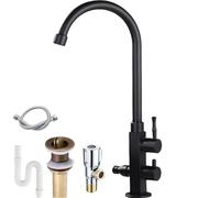 Single Handle Kitchen Faucet, Brass Angled Spout Tap, Frost-Resistant Irrigation Equipment with Outdoor/Indoor Accessories Set (Black-D) - Ideal for Garden & Home Use