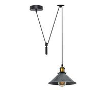 Single Head Ceiling Pendant Spider Light, Metal Light Shade, Adjustable 195cm Cord,Metal Light Shade, Vintage Edison E27 Bulb Base, Industrial Retro Lighting, (Brushed Silver-with Bulb)