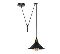 Single Head Ceiling Pendant Spider Light, Metal Light Shade, Adjustable 195cm Cord,Metal Light Shade, Vintage Edison E27 Bulb Base, Industrial Retro Lighting, (Black-with Bulb)