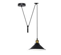 Single Head Ceiling Pendant Spider Light, Metal Light Shade, Adjustable 195cm Cord,Metal Light Shade, Vintage Edison E27 Bulb Base, Industrial Retro Lighting, (Black Inner White- with Out Bulb)