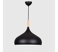 Single Head E27 Chaner with Wooden Accents - Metal Pendant Light for Dining Room, Bar, Villa Ceiling Lighting