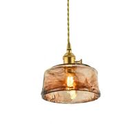 Single-Head Small Pendant Light,Brass Rotary Switch Hanging Lighting, Vintage Handmade Glass Chaner, for Kitchen Island Bedroom Sink Living Room