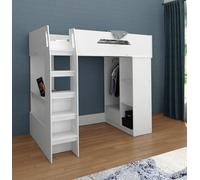 Single High Sleeper Bed with Desk, Storage and Hanging Area, White