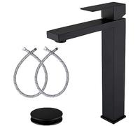 Single Hole Bathroom Faucet 1 Hole Tall Matte Black Single Handle Ship Sink Faucet for Bathroom, AmirLans Stainless Steel Black Basin Faucet Bathroom with Pop Up Drain and
