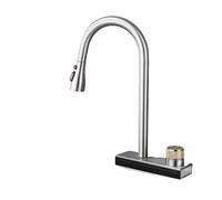 Single Hole Brass Kitchen Faucet with 4-Way Hot & Cold Water Pull Down Black Cascade Spout Durable Nickel Finish Modern Design for Kitchen Sink
