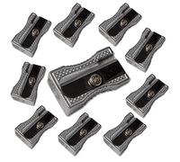 Single Hole Metal Pencil Sharpener Value Pack of 10 - One Hole Wedge Shape Aluminium Sharpener. Ideal for Office and School Classroom - by Essential Arts