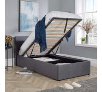 Home Source Ottoman Storage Bed End Lift Hopsack Fabric Bed Frame Gas Lift in Grey | Size: Single Home Source Grey Single