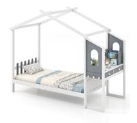 Single House Bed Wood Montessori Bed Frame Playhouse Bed w/Desk