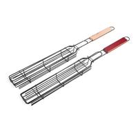 Single Kabob Baskets Grilling Basket, 2Pcs BBQ Long Handle Grill Basket Non-Stick Barbecue Rack Kebab BBQ Grill Box Tool for Roast Fish Vegetable Shrimp Seafood, 19.3inch