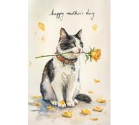 Single Large Luxury Black and White Cat Mother's Day Card - Blank Inside (MOT)