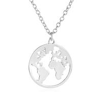 Single Layer Map Shape necklace unisex Simple Hollow Circle Round Long Distance Travel Gift Necklace, sliverUseful and Fashion