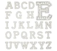 Single Letter Patch 10.5x3cm Pearl Rhinestone Border(N) | Iron-on application, white faux pearl letters, AB rhinestone border, wedding bridal decor, 10.5cm size