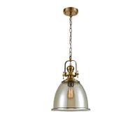 Single Light Ceiling Pendant in Antique Gold Finish with Pale Amber Glass