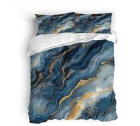 Single Liquid Marble Texture Bedding Set Ultra-Soft Microfiber Duvet Cover Set 3Pcs - 135x200cm + 2 Pillowcases 50x75cm - Blue Marble 3D Printed Design with Zip Closure & Corner Ties