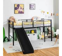 Single Loft Bed Mid Sleeper Bunk Bed W/ Slide & Safety Guardrails