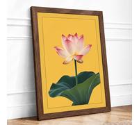 Single Lotus Bloom Botanical Framed Wall Art Print A4 (29.7×21cm) Walnut, Wall Decor for Living Room, Bedroom, Office & Home, Ready to Hang, Art Gift