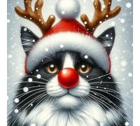 Single Luxury Black and White Cat Christmas Card (RUD)