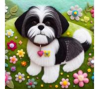 Single Luxury Black and White Shih Tzu Birthday Greeting Card (MEA)
