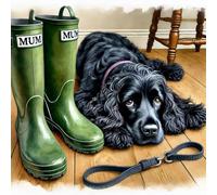 Single Luxury Black Cocker Spaniel Blank Card - suitable for Mothers Day, Birthdays