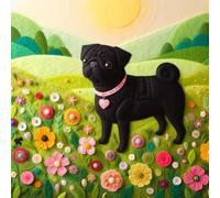 Single Luxury Black Pug Birthday Greeting Card (MEA)