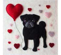 Single Luxury Black Pug Birthday/Valentine/Mothers Day Card - Blank Inside