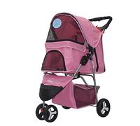Single Luxury Pet Buggy Dog Trolley Dog Bicycle Carriers Pet Roadster Folding 3-Wheeled Pet Car Lightweight (Pink)