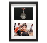 Single Medal Display Shadow Box Frame, Black, 8x11 | Solid Pine Wood, Holds 1 Medal & 5x7 Photo Framing Kit, Wall/Tabletop Stand, for Marathons, Triathlon, Sports Awards