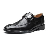 Single Monk Strap Loafers for Mens Slip On Wedding Dress Leather Shoe Fashion Buckle Plain Toe Wedding Dress Leather Shoe,Black,7 UK