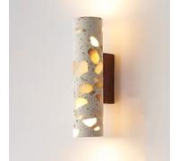 Single Natural Terrazzo Marble Wall Sconce, Modern Nordic Stone Wall Light with Wooden Base Hardwired Decor Lighting for Bedroom Living Room Dining Room Corridor