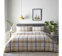 (Single, Ochre) check duvet cover bedding set