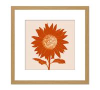 Single Orange Sunflower Earth Toned Warm Painting Square Wooden Framed Wall Art Print Picture 8X8 Inch Artery8 Light Oak One Size