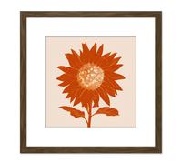 Single Orange Sunflower Earth Toned Warm Painting Square Wooden Framed Wall Art Print Picture 8X8 Inch Artery8 Brown One Size