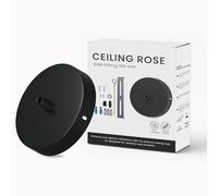 Single Outlet Black Ceiling Rose Light Fitting 100mm Round Ceiling Canopy Plate with Metal Cord Grip and Fitting Accessories for Pendant Lights Chandeliers and Wall Lamps [Energy Class A]