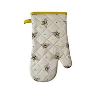 Single Oven Gloves Gauntlet Cooking Pot Holder Heat Resistant Mitt Mittens Kitchen BBQ Cooking (Bee Social)