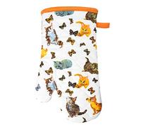 Single Oven Gloves Gauntlet Cooking Pot Holder Heat Resistant Mitt Mittens Kitchen BBQ Cooking (Cats Playing in Kitchen)