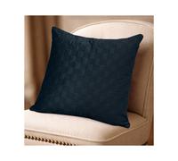(Single Pack, Navy) Check Design Velvet Filled Cushions 18x18inches -Luxury Super Doft with Filler Inner