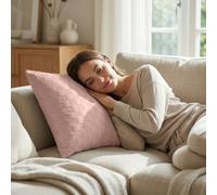 (Single Pack, Pink) Check Design Velvet Filled Cushions 18x18inches -Luxury Super Doft with Filler Inner