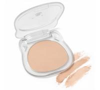 Single Pan Soft Ivory Shimmer Eyeshadow, Natural Brightening Highlight Shade with Satin Glow, Smooth Blendable Pressed Powder in Bear-Shaped Transparent Compact for Everyday Eye Makeup