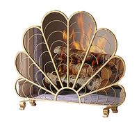 Single Panel Fire Screen for Fireplace and Stove - Gold Fireplace Screen Baby Safe Fireguard - Spark Guard for Kids with Floral Design Decoration