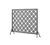 Single-Panel Wrought Iron Fireplace Screen, Wood-Burning Metal Spark Guard | Lattice Fine-Mesh, Antique Gold / Black, Freestanding Safety Barrier for Wood-Burning Hearth Decor(Black,93cm/37in)
