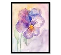 Single Pansy Modern Watercolour Purple Floral Framed Art Print Artery8 Purple A4