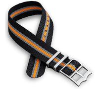 Single Pass Twill Watch Strap | 20mm Black Grey Orange Stripe | Military Nylon Pass-Through Band | Adjustable Stainless Steel Crown Buckle | Spring Bars & Tool Included (20 mm, Black Gray Orange)