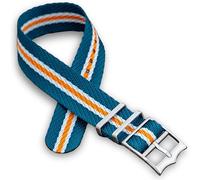 Single Pass Twill Watch Strap | 20mm Blue White Orange Stripe | Military Nylon Pass-Through Band | Adjustable Stainless Steel Crown Buckle | Spring Bars & Tool Included (20 mm, Blue White Orange)