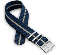 Single Pass Twill Watch Strap | 22mm Blue Tan Stripe | Military Nylon Pass-Through Band | Adjustable Stainless Steel Crown Buckle | Spring Bars & Tool Included (22 mm, Blue Tan)