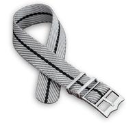 Single Pass Twill Watch Strap | 22mm Grey with Black Stripe | Military Nylon Pass-Through Band | Adjustable Stainless Steel Crown Buckle | Spring Bars & Tool Included (22 mm, Grey Black)