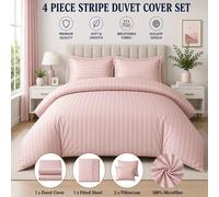 (Single, Peach) 4PC Stripe Duvet Quilt Cover Luxury Hotel Quality Bedding Set
